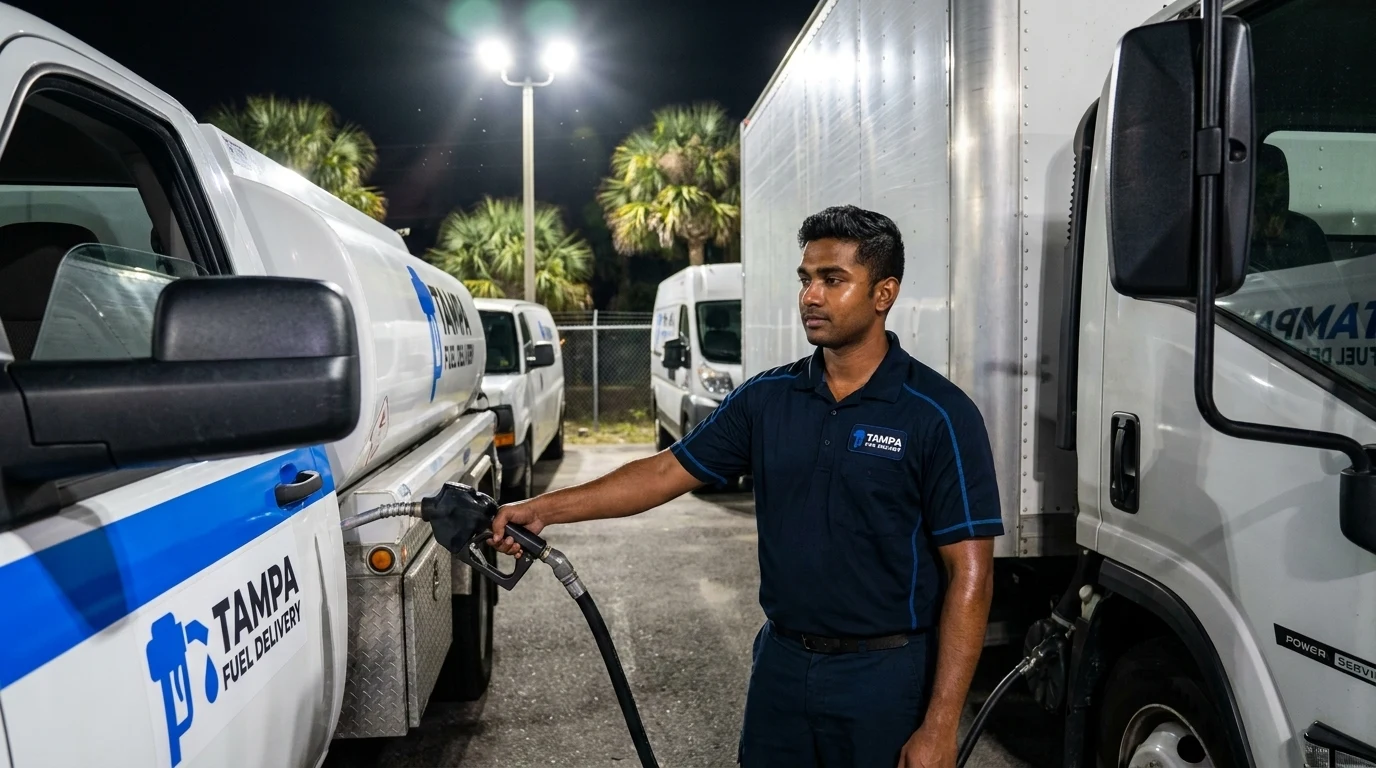 Tampa Fuel Delivery truck fueling generators and equipment on a Tampa Bay job site